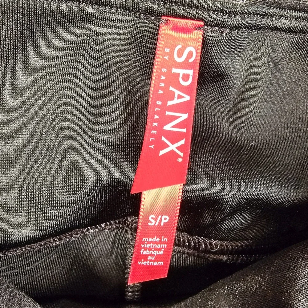 Spanx Faux Leather Leggings Womens Small Black High Waisted Shimmer 20241R